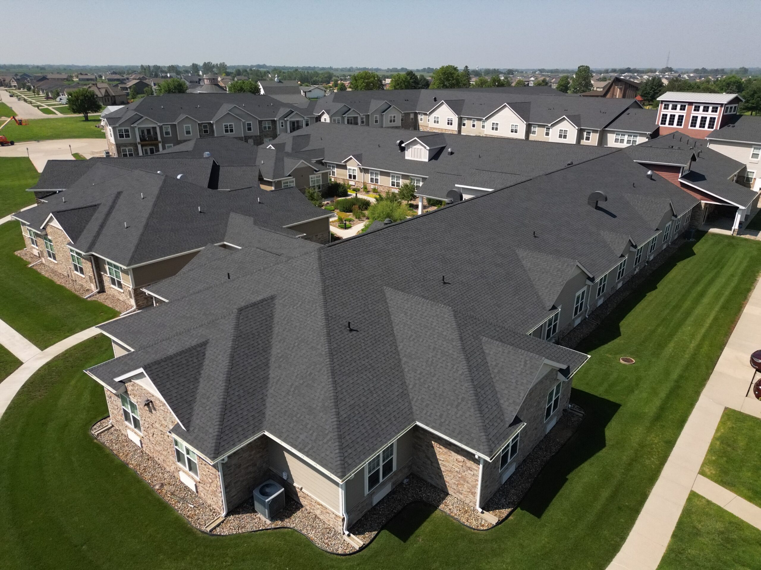 Aerial view of inner courtyard roofing at Prairie Vista Village