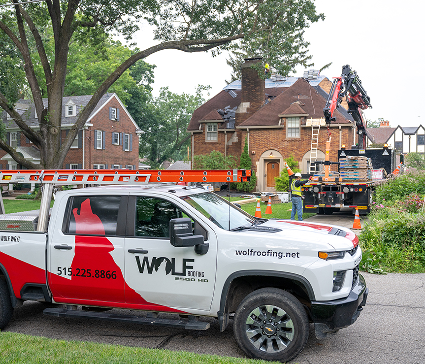 Wolf Roofing installing new roof in Central Iowa