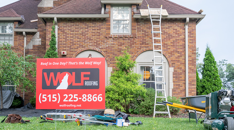 Wolf Roofing installing new roof in Central Iowa
