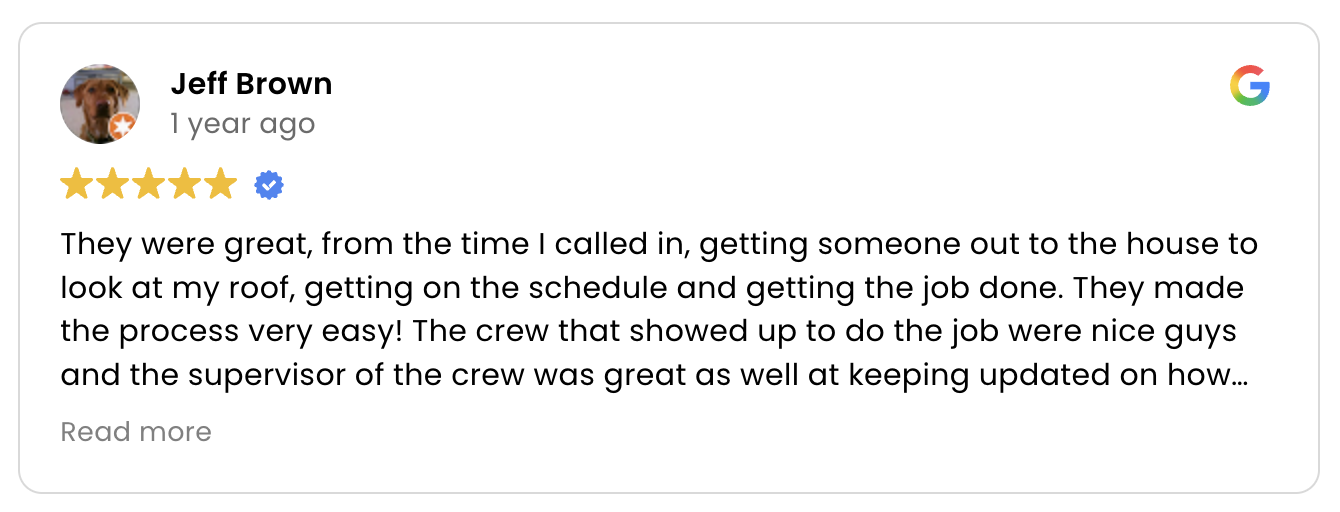 Screenshot 2026-08-18 at 4.52.55 PM 5-star Google review for Wolf Roofing