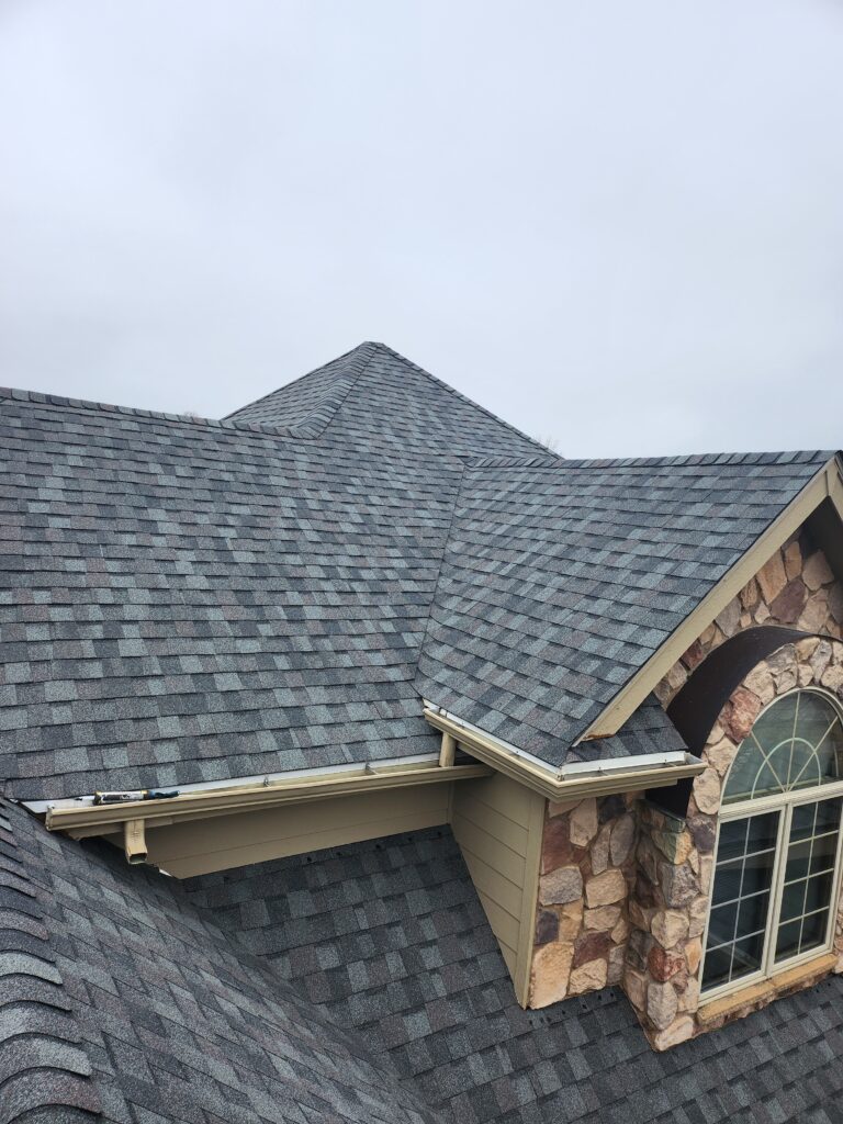 CertainTeed Landmark Colonial Slate Roof Dormer CertainTeed Landmark Colonial Slate shingles around a stone dormer