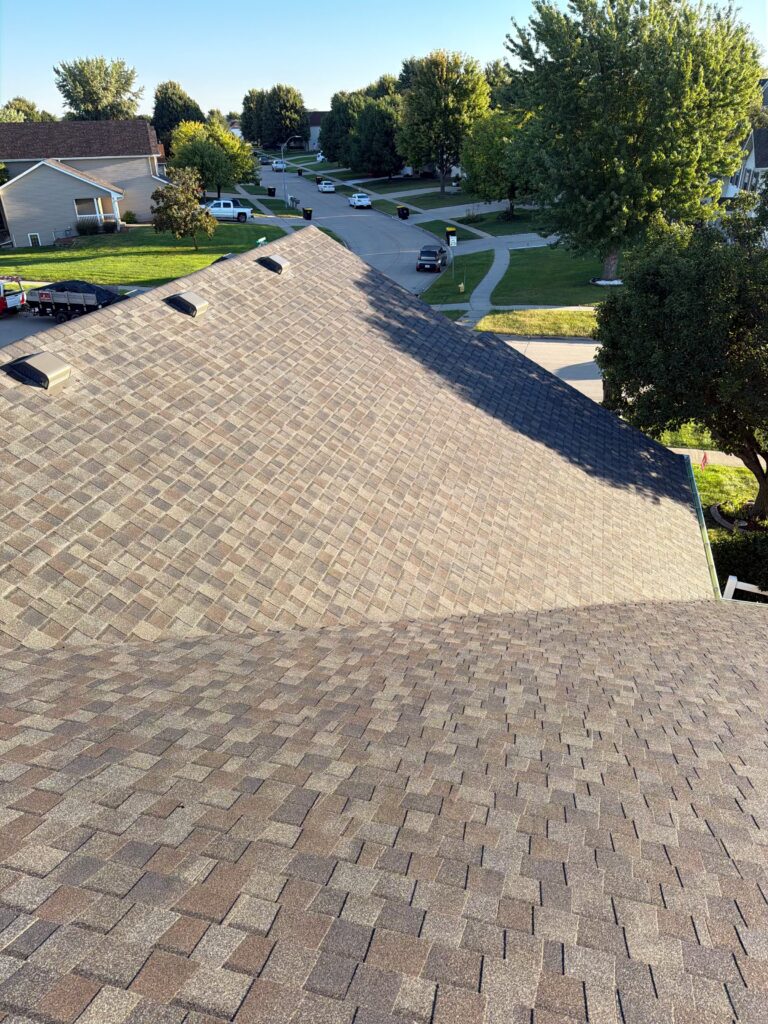 CertainTeed Landmark Pro Max Def Driftwood Shingles New CertainTeed Landmark Pro Max Def roof in Driftwood overlooking a Waukee street