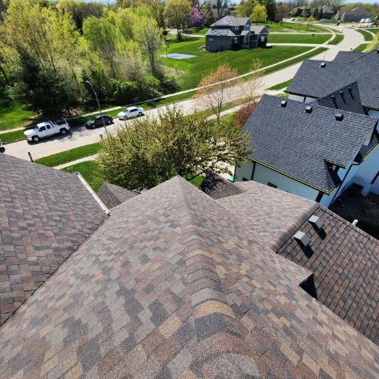 Landmark Pro Shenandoah Shingles Aerial Aerial view of CertainTeed Landmark Pro Shenandoah shingles on a Johnston, IA home