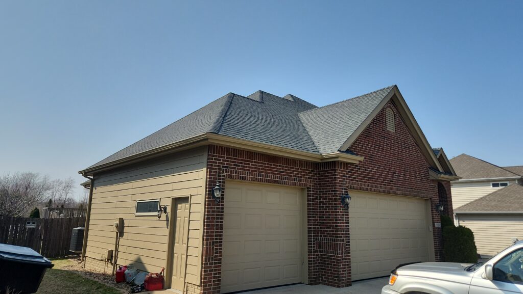 Waukee Home Garage, New Colonial Slate Roof Garage side of a Waukee home with a new Colonial Slate shingle roof