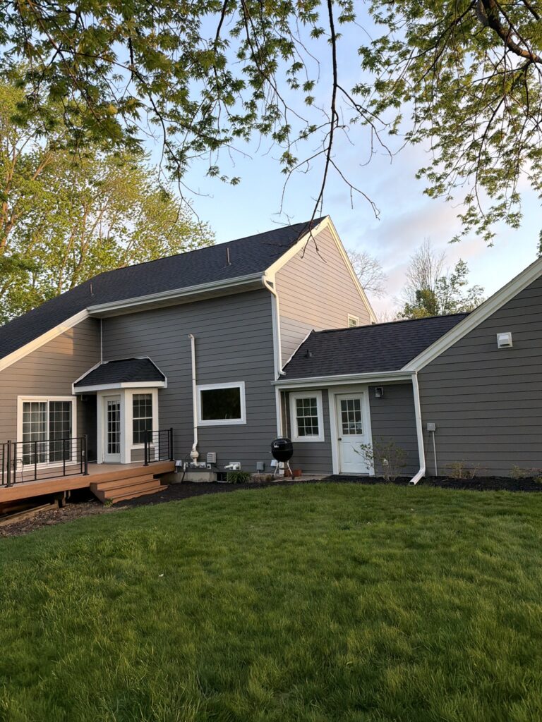 Finished Black Shingle Roof Replacement Finished roof replacement with black shingles in West Des Moines, IA
