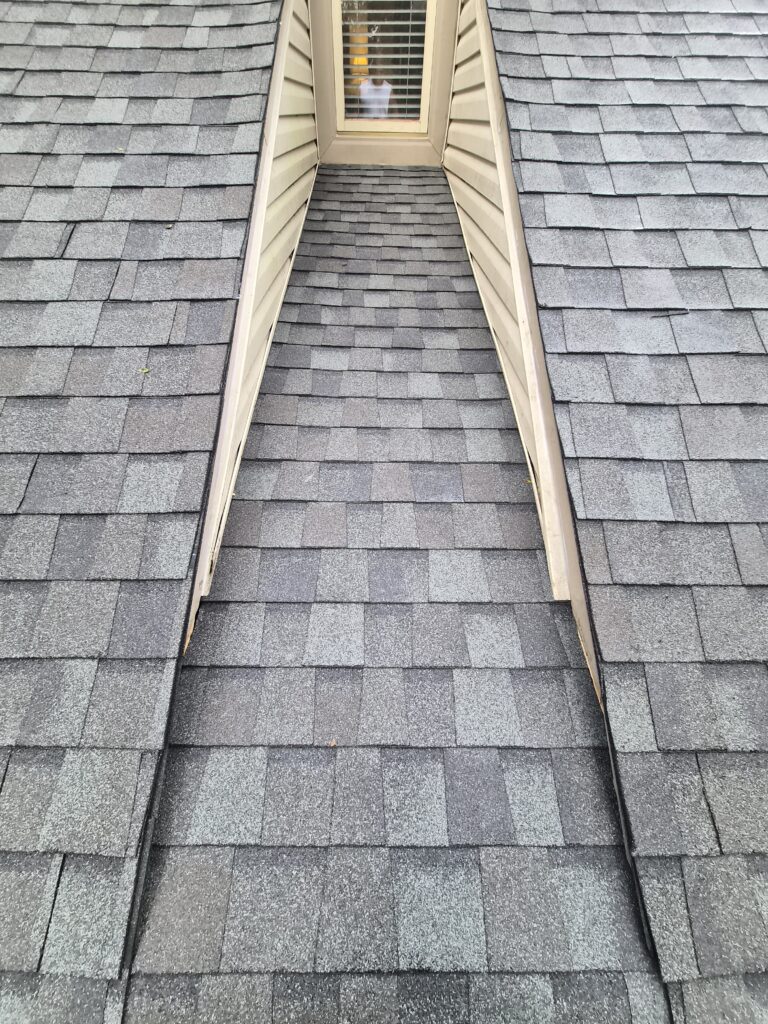 New Roof Valley Landmark Shingles Roof valley with new CertainTeed Landmark shingles in West Des Moines, IA